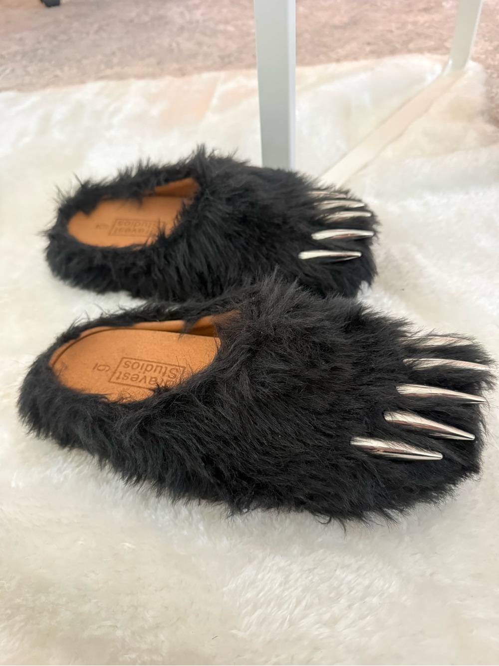 Bravest Studios Black Fur Slides
